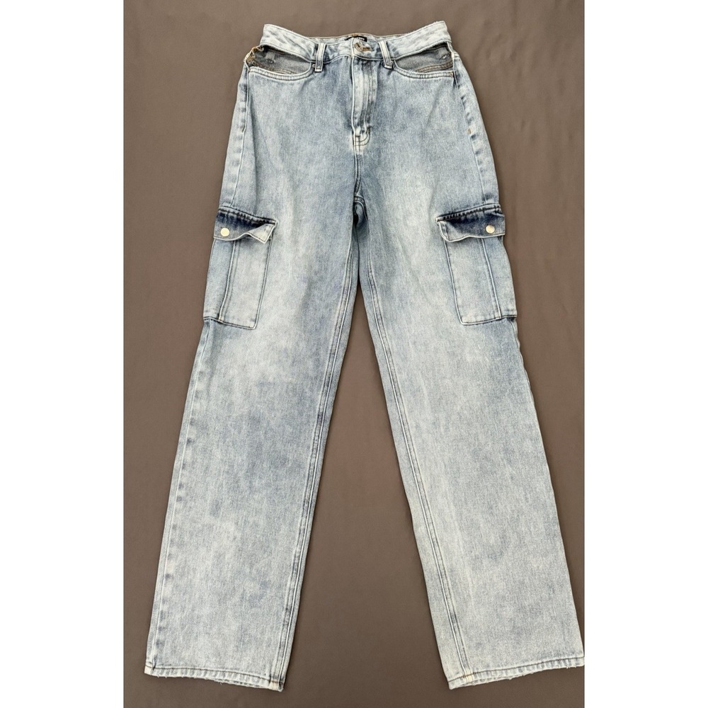 Playboy By PacSun Jeans Womens Size 28 Light Wash Blue Cargo Straight Leg Cutout